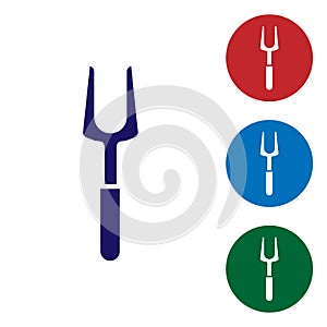 Blue Barbecue fork icon isolated on white background. BBQ fork sign. Barbecue and grill tool. Set icons in color square