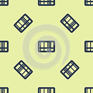 Blue Barcode icon isolated seamless pattern on yellow background. Vector