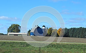 Blue Barn with Blue Silo Corn Field