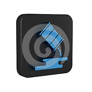 Blue Barrel oil leak icon isolated on transparent background. Black square button.