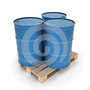 Blue barrels on a pallet