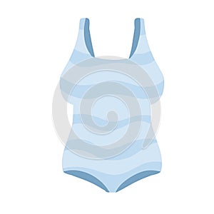 Blue bathing suit. Women beachwear. Flat cartoon illustration.