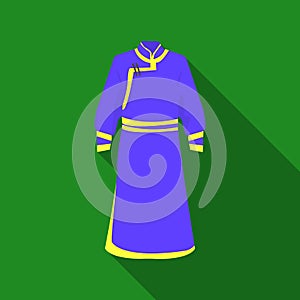 Blue Bathrobe of Mongolians.Fragment nominalnog clothes of Mongolia.Mongolia single icon in flat style vector symbol