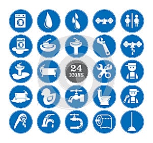 Blue bathroom Icons Set