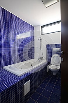 Blue bathroom interior