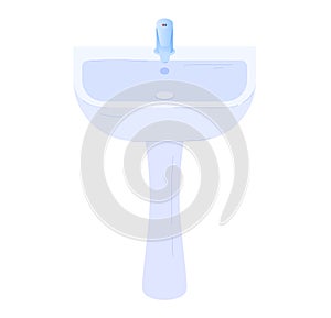 Blue bathroom sink with modern design. Clean and simple washbasin with faucet, vector illustration. Home interior and