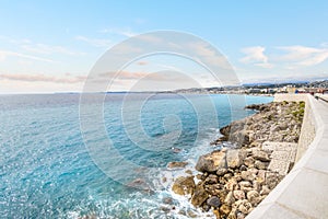 The blue Bay of Angels on the Riviera at Nice France