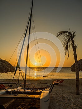 Blue Bay boat and Beach Sunset