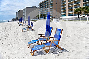 Blue Beach Chairs with Umbrella on Gulf Shores Beach