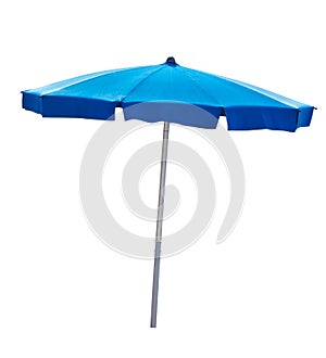 Blue beach umbrella isolated on white