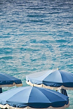 Blue beach umbrellas