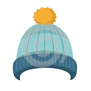 Blue beanie vector illustration, winter knit hat clipart or sticker