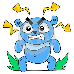 The blue bear with a stifled angry face gave off electricity. doodle icon image kawaii