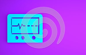 Blue Beat dead in monitor icon isolated on purple background. ECG showing death. Minimalism concept. 3d illustration 3D