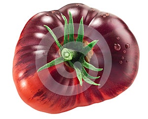 Blue Beauty heirloom tomato, ripe with anthocyanin shoulders, isolated,  top view