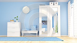 Blue bedroom with furniture