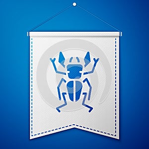 Blue Beetle deer icon isolated on blue background. Horned beetle. Big insect. White pennant template. Vector