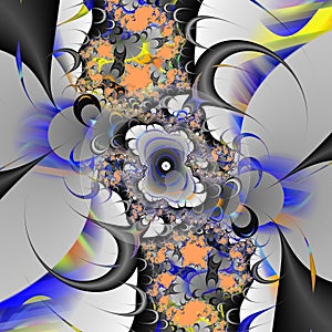 Blue beige pink flowery shapes fractal shapes background geometries, abstract fractal, design