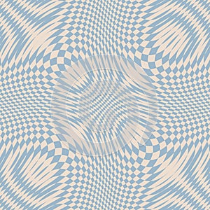 Blue and beige psychedelic vector seamless pattern with distortion effect