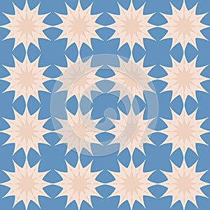 Blue beige seamless pattern, arabesque arabic perforated embossed decorative background illustration