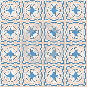 Blue beige seamless pattern, arabesque arabic perforated embossed decorative design, illustration