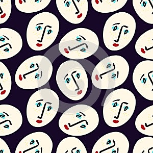blue and beige seamless pattern with sad faces