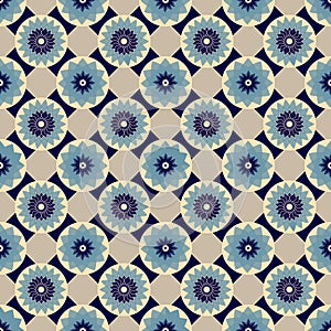 Blue and beige vector seamless abstract floral vintage texture