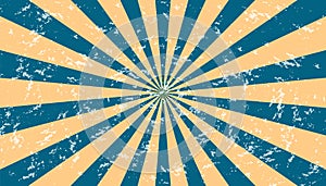 Blue And Beige Weathered Sunburst Background - Textured Vector Illustration