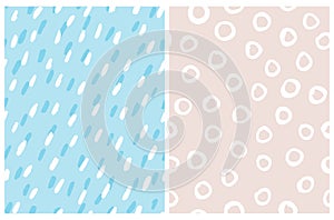 Blue, Beige and White Abstract Geometric Seamless Patterns.