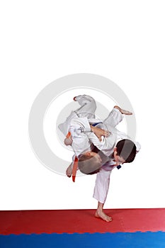 With a blue belt athlete is doing a reception nage-waza