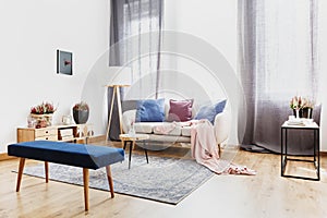 Blue bench in living room