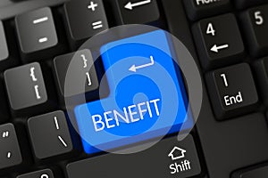 Blue Benefit Button on Keyboard. 3D.