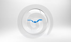 Blue Bicycle handlebar icon isolated on grey background. Glass circle button. 3D render illustration