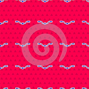 Blue Bicycle handlebar icon isolated seamless pattern on red background. Vector