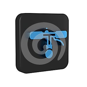 Blue Bicycle handlebar icon isolated on transparent background. Black square button.