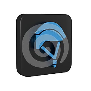 Blue Bicycle helmet icon isolated on transparent background. Extreme sport. Sport equipment. Black square button.