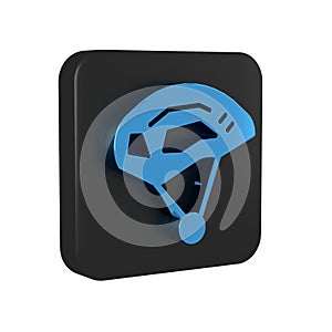 Blue Bicycle helmet icon isolated on transparent background. Extreme sport. Sport equipment. Black square button.