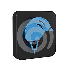 Blue Bicycle helmet icon isolated on transparent background. Extreme sport. Sport equipment. Black square button.