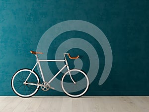 Blue bicycle on pink background 3D illustration