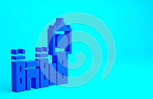 Blue Big Ben tower icon isolated on blue background. Symbol of London and United Kingdom. Minimalism concept. 3d