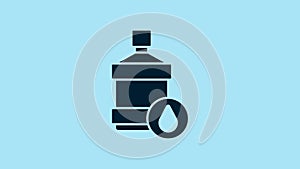 Blue Big bottle with clean water icon isolated on blue background. Plastic container for the cooler. 4K Video motion