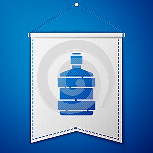Blue Big bottle with clean water icon isolated on blue background. Plastic container for the cooler. White pennant