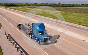 Blue Big Rig Semi Truck Car Hauler Highway Transportation