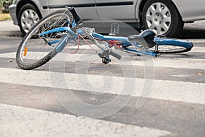 Blue bike on a pedestrian crossing after fatal incident with a c