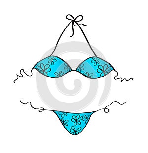 Blue bikini vector illustration, fashion girls, vacation summer template