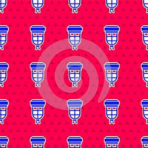 Blue Billiard pocket icon isolated seamless pattern on red background. Billiard hole. Vector