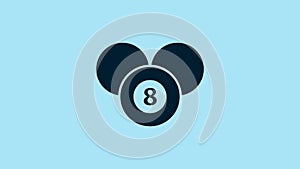 Blue Billiard pool snooker 8 ball icon isolated on blue background. Billiard eight ball. 4K Video motion graphic