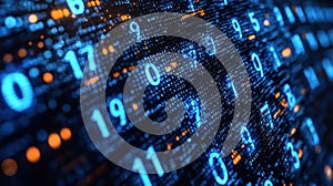 Blue Binary Code Abstract Background with Glowing Digital Numbers and Data Representation