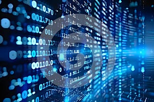 blue binary code, abstract binary code, Digital Binary Code, Blue Data on Computer Screen
