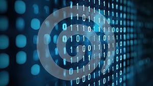 Blue binary code background, futuristic abstract design for digital and technology concepts